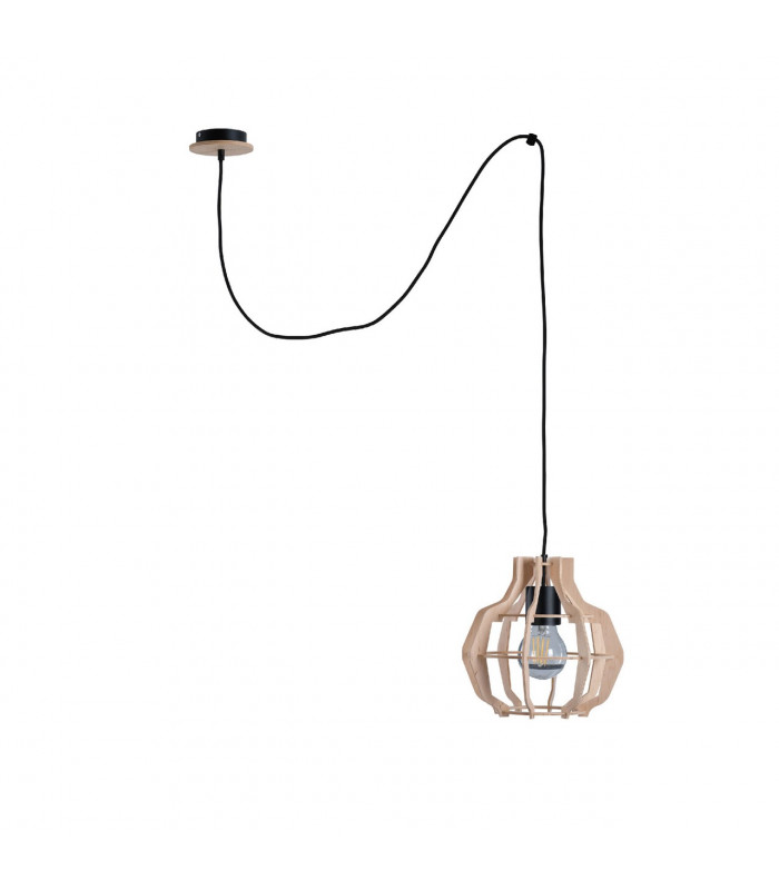 Bento Wire Frame Pendant Ceiling Light Black, Wood, 28cm, 1x E27, 200cm wire