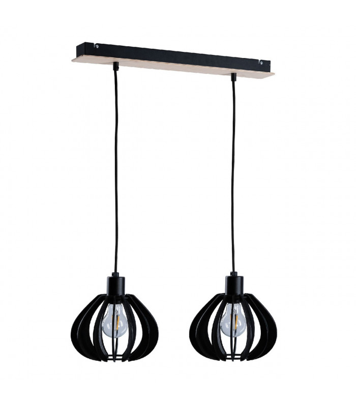 Nicoleta Bar Pendant Ceiling Light Black And Natural, 52cm, 2x E27
