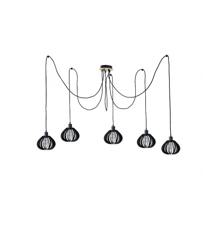 Nicoleta Cluster Pendant Ceiling Light Black And Natural, 5x E27