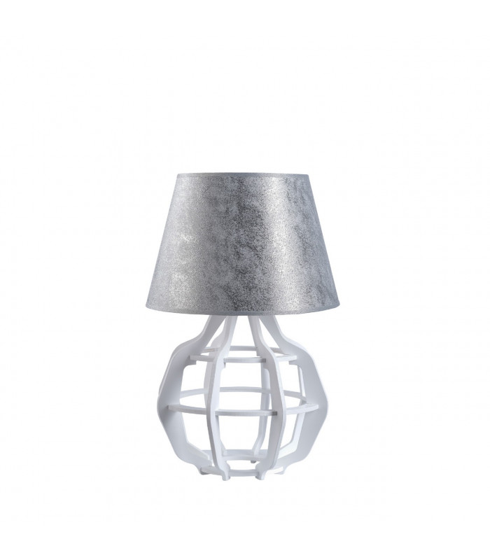 Bento Table Lamp With Round Tapered Shade White, Silver, 30.5cm, 1x E27