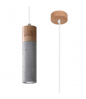 Zane Slim Pendant Ceiling Light Concrete Grey Natural Wood-1