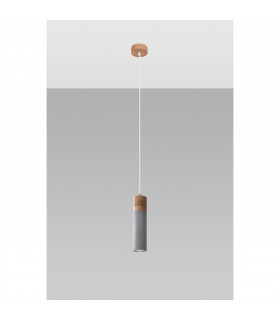 Zane Slim Pendant Ceiling Light Concrete Grey Natural Wood-2