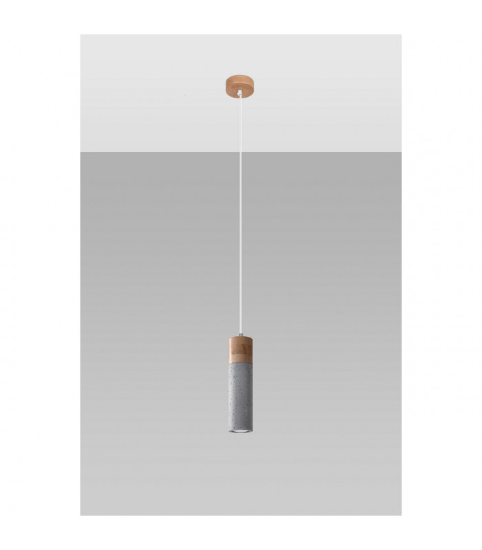 Zane Slim Pendant Ceiling Light Concrete Grey Natural Wood-2