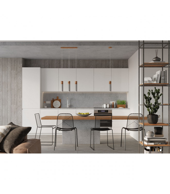 Zane Slim Pendant Ceiling Light Concrete Grey Natural Wood-5