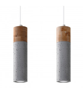 Zane Bar Pendant Ceiling Light Concrete Grey Natural Wood 30cm-1