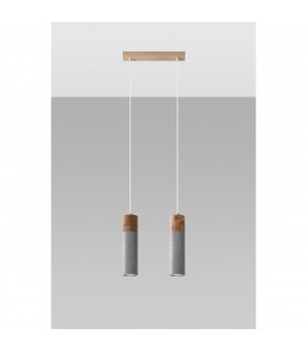 Zane Bar Pendant Ceiling Light Concrete Grey Natural Wood 30cm-2