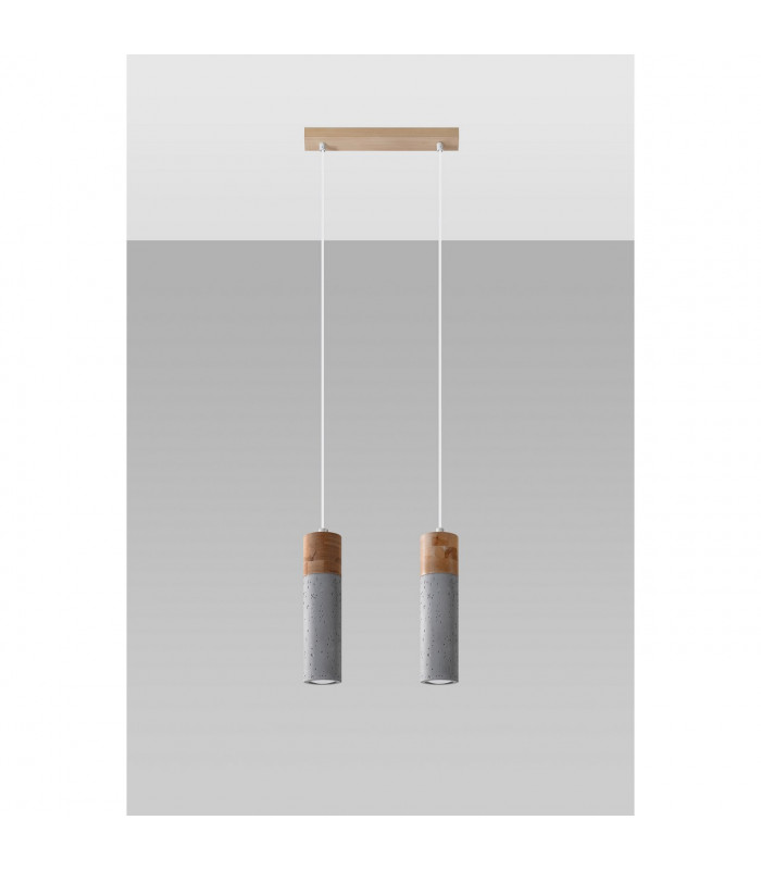 Zane Bar Pendant Ceiling Light Concrete Grey Natural Wood 30cm-2