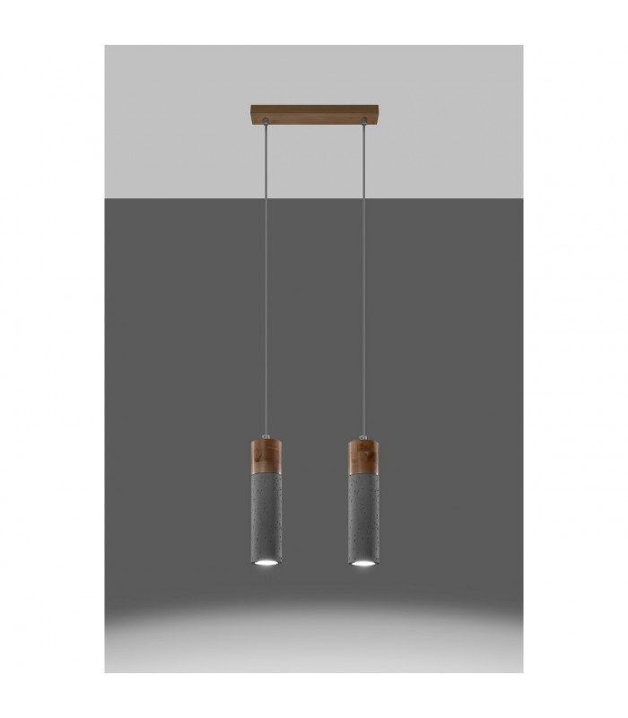 Zane Bar Pendant Ceiling Light Concrete Grey Natural Wood 30cm-3