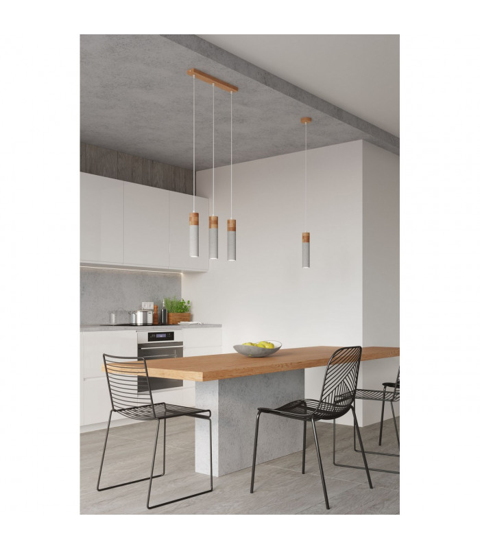 Zane Bar Pendant Ceiling Light Concrete Grey Natural Wood 30cm-6