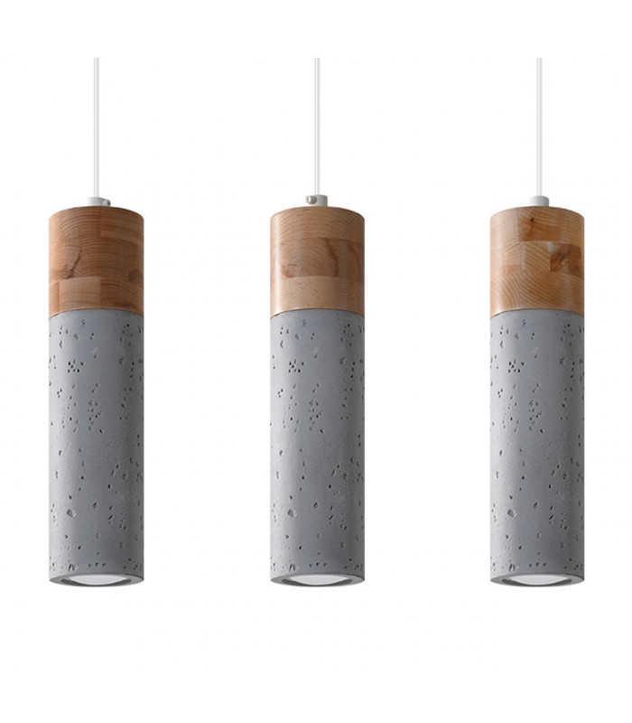 Zane Bar Pendant Ceiling Light Concrete Grey Natural Wood 45cm-1