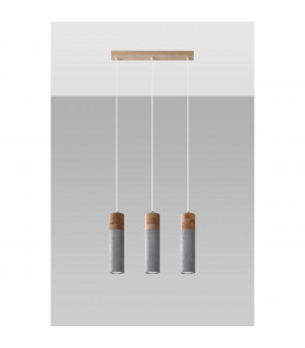 Zane Bar Pendant Ceiling Light Concrete Grey Natural Wood 45cm-2