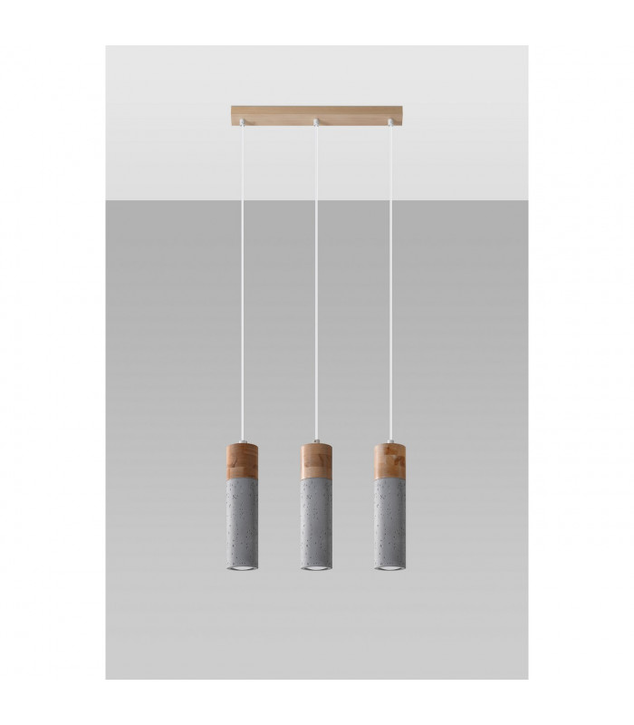 Zane Bar Pendant Ceiling Light Concrete Grey Natural Wood 45cm-2