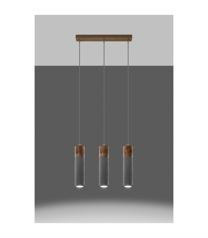 Zane Bar Pendant Ceiling Light Concrete Grey Natural Wood 45cm-3