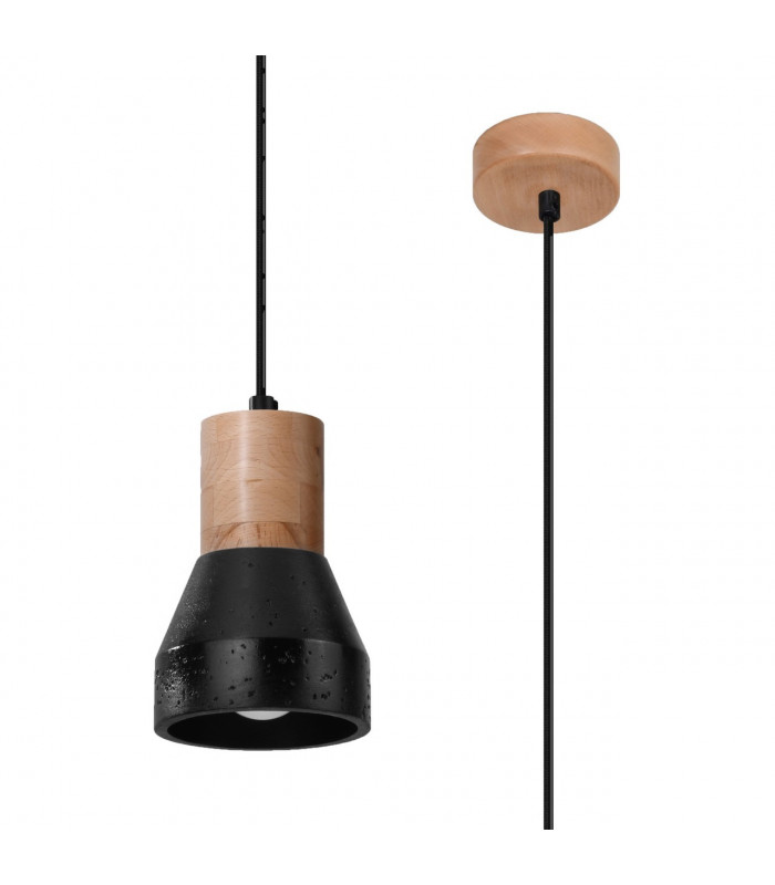 Qubic Dome Pendant Ceiling Light Concrete Black Natural Wood-1