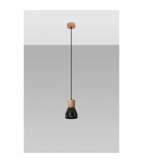Qubic Dome Pendant Ceiling Light Concrete Black Natural Wood-2