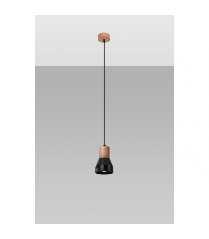 Qubic Dome Pendant Ceiling Light Concrete Black Natural Wood-2