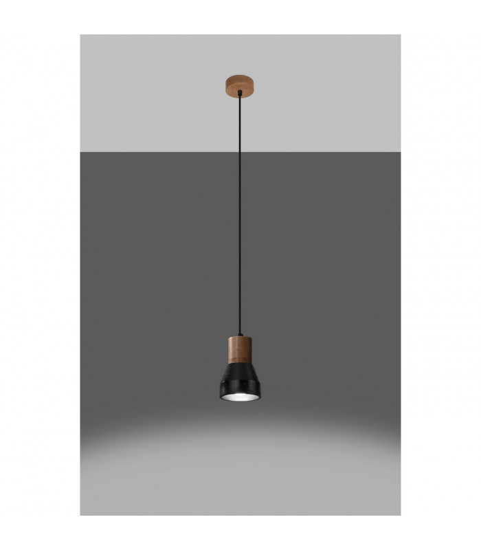 Qubic Dome Pendant Ceiling Light Concrete Black Natural Wood-3