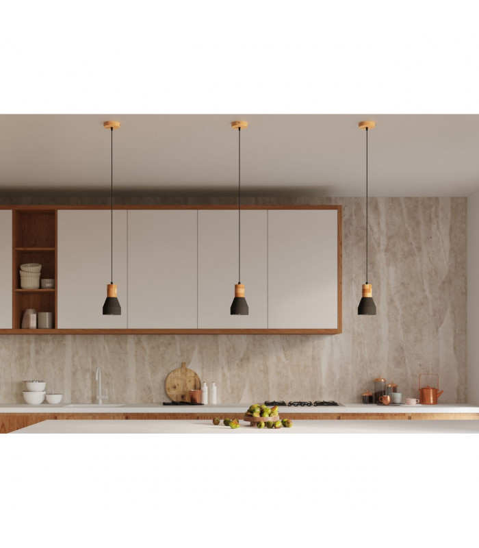 Qubic Dome Pendant Ceiling Light Concrete Black Natural Wood-7