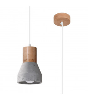Qubic Dome Pendant Ceiling Light Concrete Grey Natural Wood-1