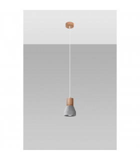 Qubic Dome Pendant Ceiling Light Concrete Grey Natural Wood-2