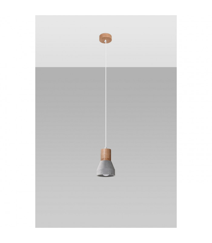 Qubic Dome Pendant Ceiling Light Concrete Grey Natural Wood-2