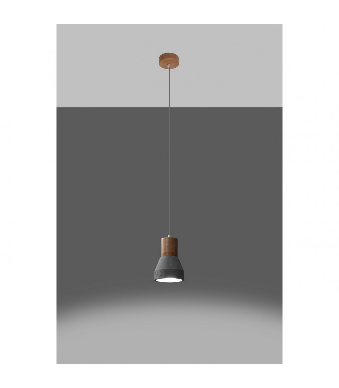 Qubic Dome Pendant Ceiling Light Concrete Grey Natural Wood-3