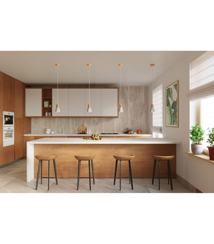 Qubic Dome Pendant Ceiling Light Concrete Grey Natural Wood-6