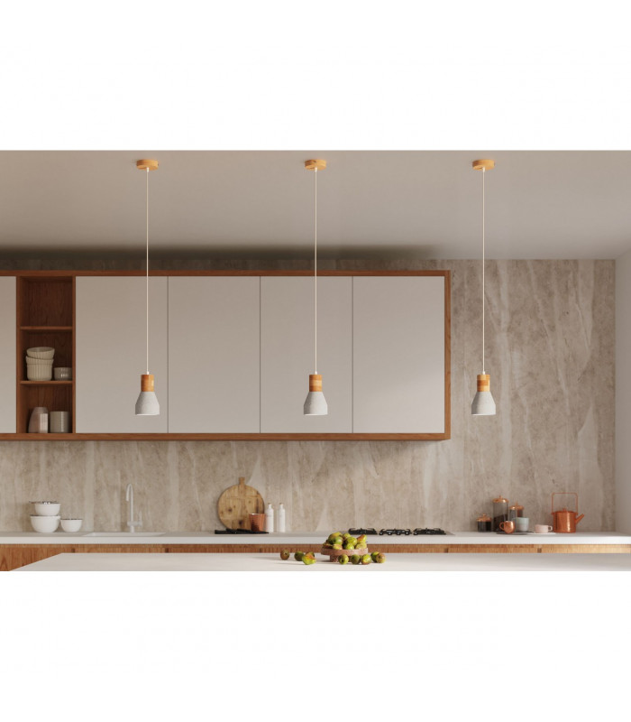 Qubic Dome Pendant Ceiling Light Concrete Grey Natural Wood-7
