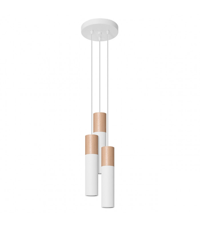 Pablo Cluster Pendant Ceiling Light White Natural Wood 3x GU10-1