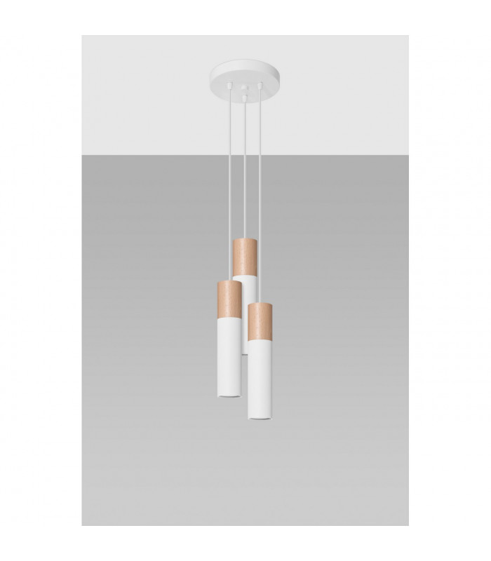 Pablo Cluster Pendant Ceiling Light White Natural Wood 3x GU10-2