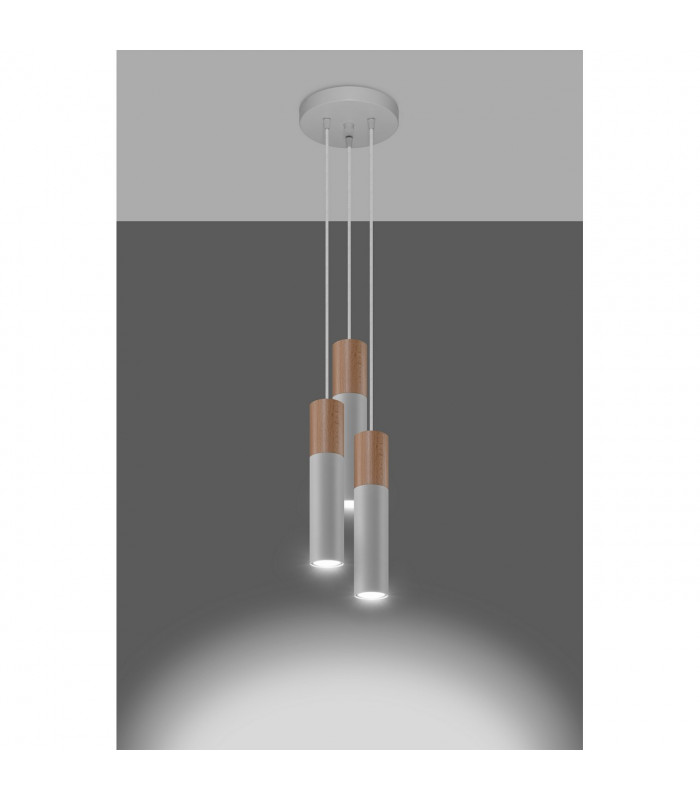 Pablo Cluster Pendant Ceiling Light White Natural Wood 3x GU10-3