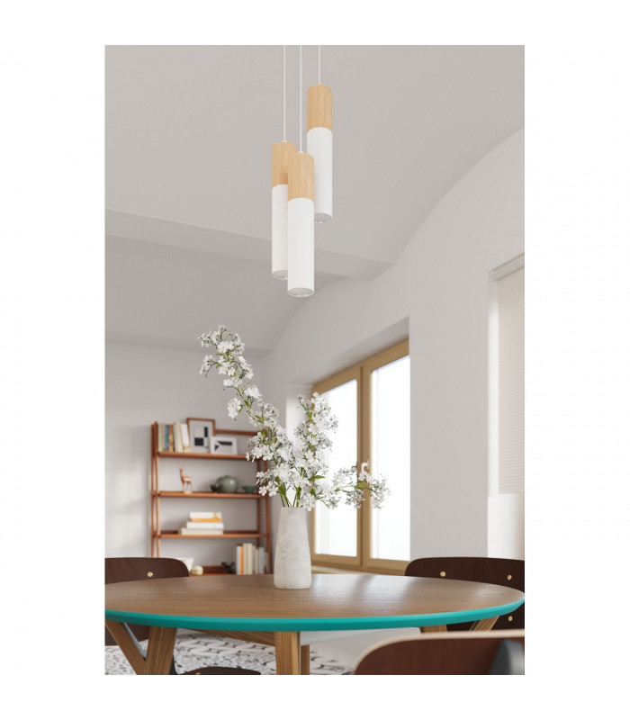 Pablo Cluster Pendant Ceiling Light White Natural Wood 3x GU10-7