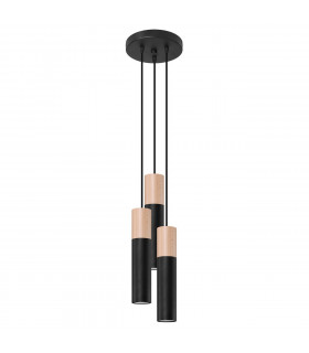 Pablo Cluster Pendant Ceiling Light Black Natural Wood 3x GU10-1