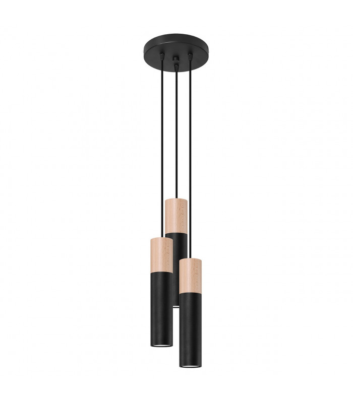 Pablo Cluster Pendant Ceiling Light Black Natural Wood 3x GU10-1