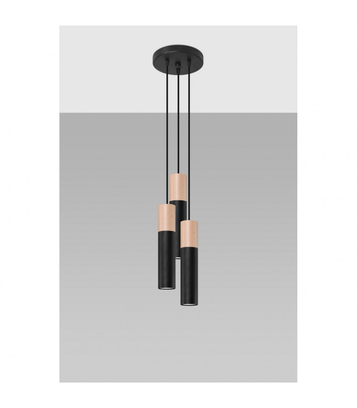 Pablo Cluster Pendant Ceiling Light Black Natural Wood 3x GU10-2