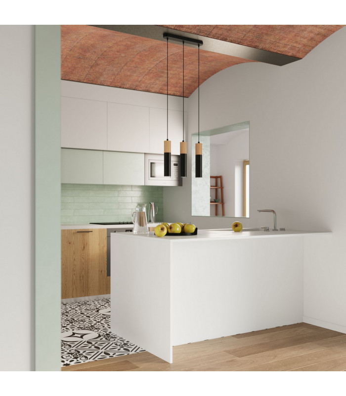 Pablo Cluster Pendant Ceiling Light Black Natural Wood 3x GU10-6