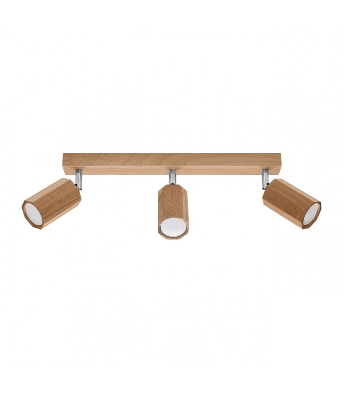 Zeke Oak Octagon Ceiling Spotlight Bar Wood 3x GU10-1