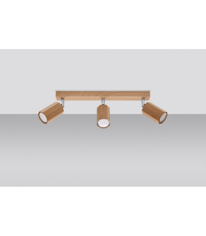 Zeke Oak Octagon Ceiling Spotlight Bar Wood 3x GU10-2