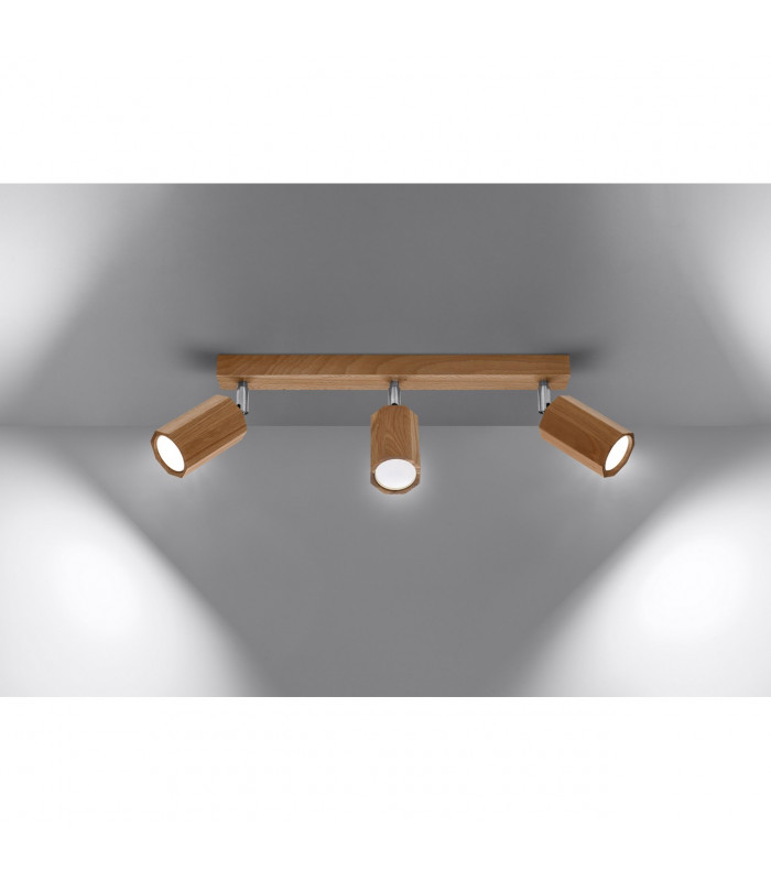 Zeke Oak Octagon Ceiling Spotlight Bar Wood 3x GU10-3