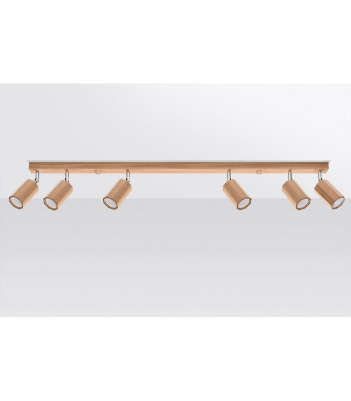 Zeke Oak Octagon Ceiling Spotlight Bar Wood 6x GU10-2