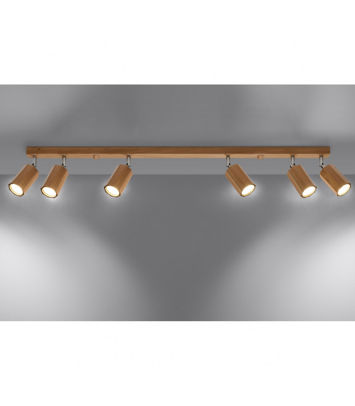 Zeke Oak Octagon Ceiling Spotlight Bar Wood 6x GU10-3