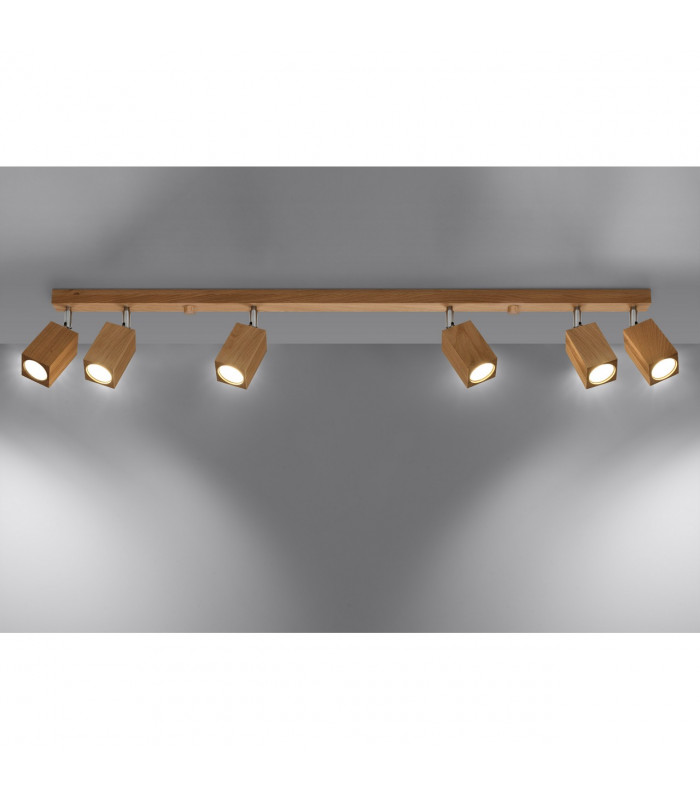 Keke Oak Square Ceiling Spotlight Bar Wood 6x GU10-3