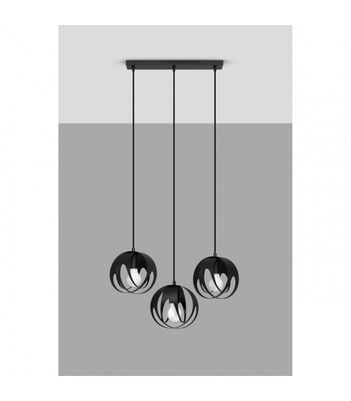Tulos Bar Pendant Ceiling Light Black 3x E27-2