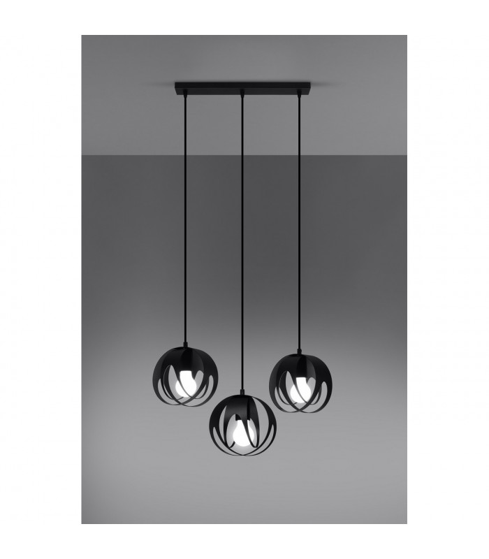 Tulos Bar Pendant Ceiling Light Black 3x E27-3