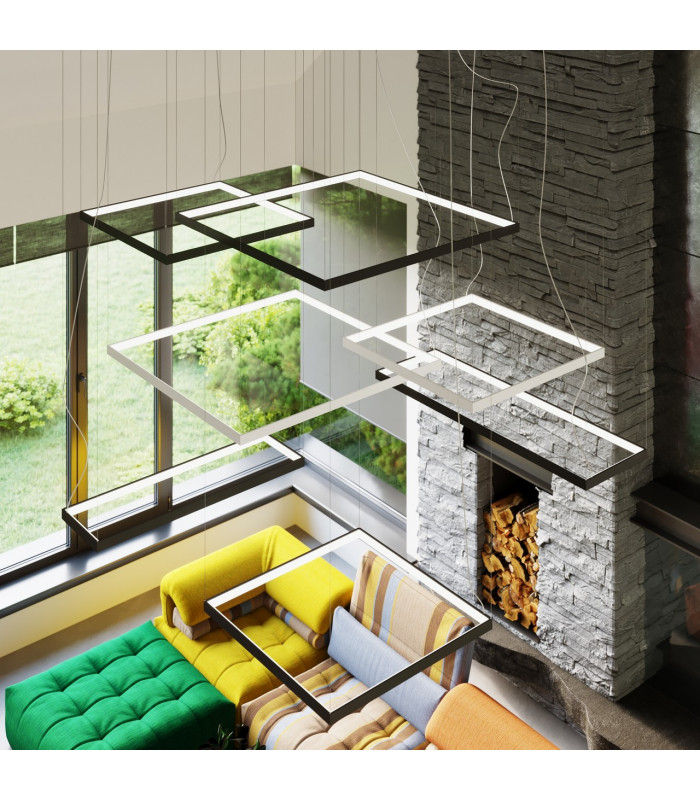 Tuula Integrated LED Rectangle Pendant Ceiling Light, Black, 3000K, 5751lm