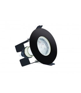 Evofire Fire Rated Downlight 70mm Cutout IP65 Black Round + GU10 Holder & Insulation GUard