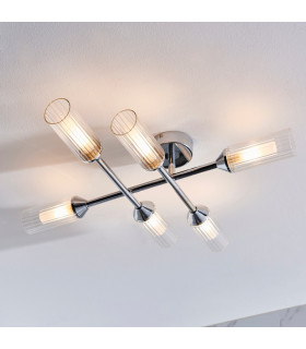 Bathroom Multi Arm Glass Semi Flush Ceiling Lamp Chrome Plate Ribbed Glass IP44-2