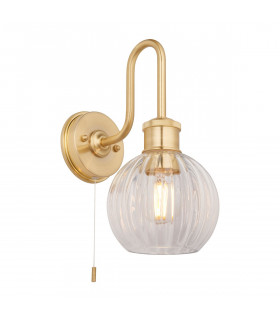 Bathroom Glass Wall Lamp Satin Brass Plate Ribbed Glass IP44-1
