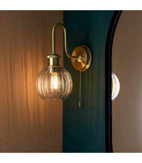Bathroom Glass Wall Lamp Satin Brass Plate Ribbed Glass IP44-2