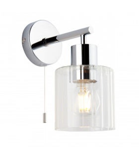 Bathroom Metal Wall Lamp Chrome Plate Ribbed Glass IP44-1